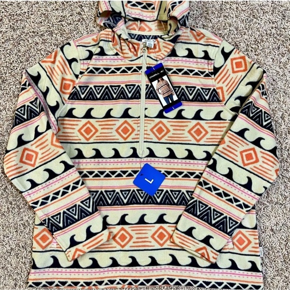 O’Neill Medium Half Zip Pullover Soft Polar Green & Cream Women’s Fleece Hoodie - Picture 10 of 11